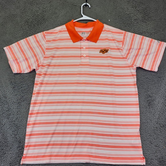 Oklahoma State OSU‎ Striped Polo Shirt Golf Athletic XL/XG Russell - Picture 1 of 7